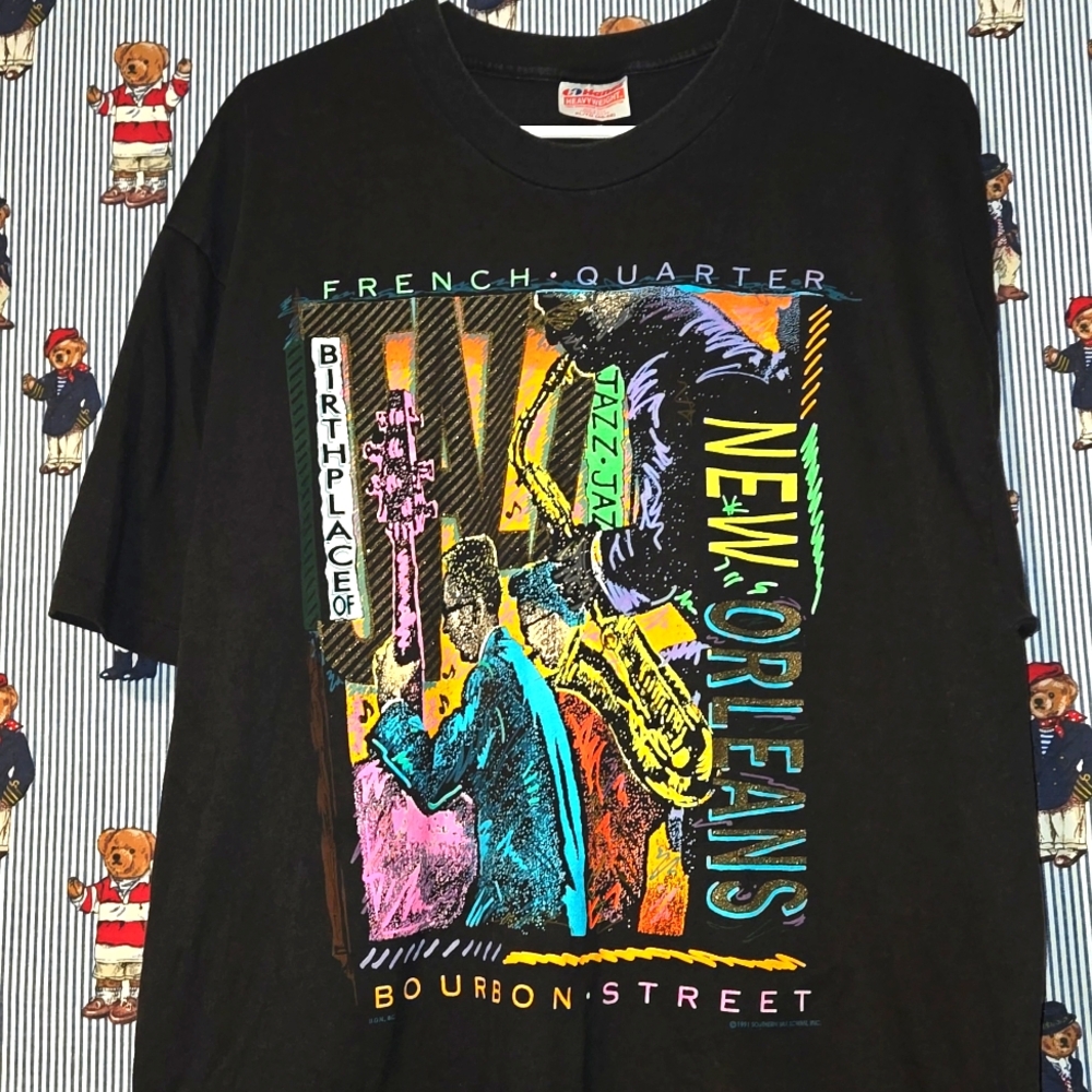 Vtg 90s French Quarter New Orleans Bourbon Street Jazz Shirt XL